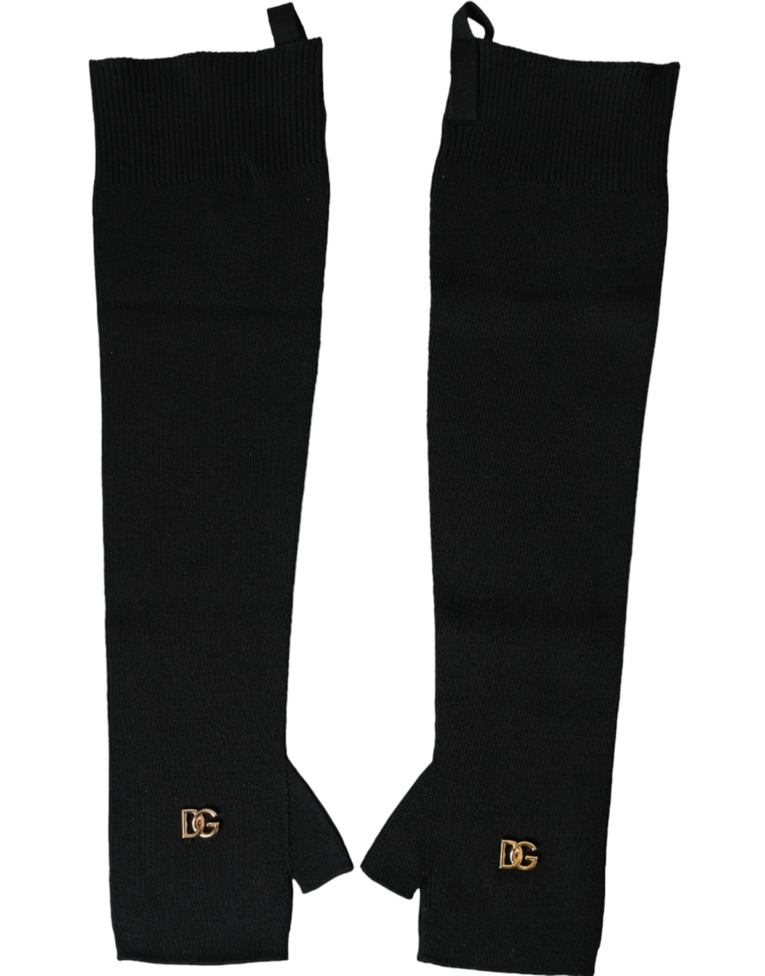 Dolce &amp; Gabbana Black Wool Knitted Logo Finger Less Gloves