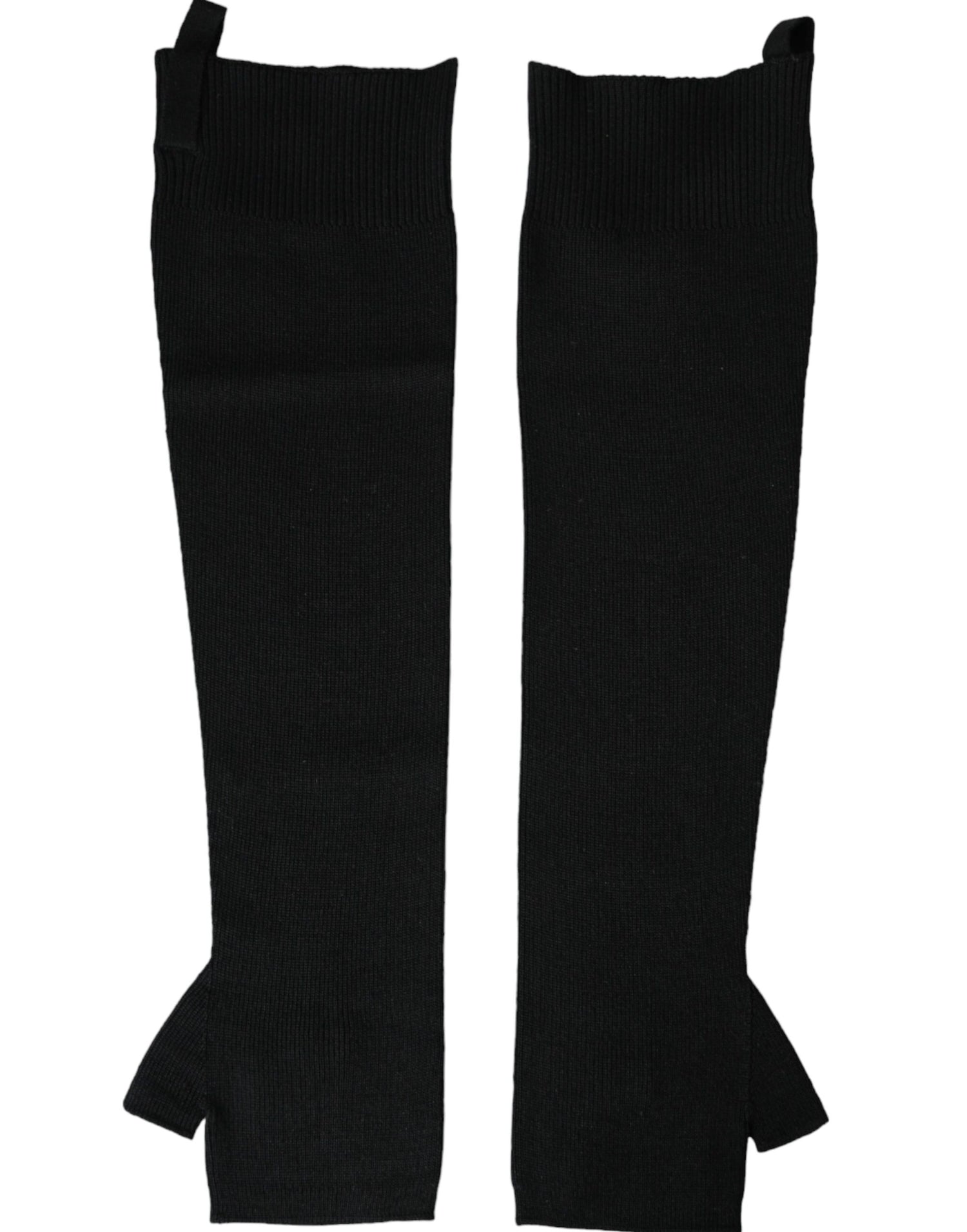 Dolce &amp; Gabbana Black Wool Knitted Logo Finger Less Gloves