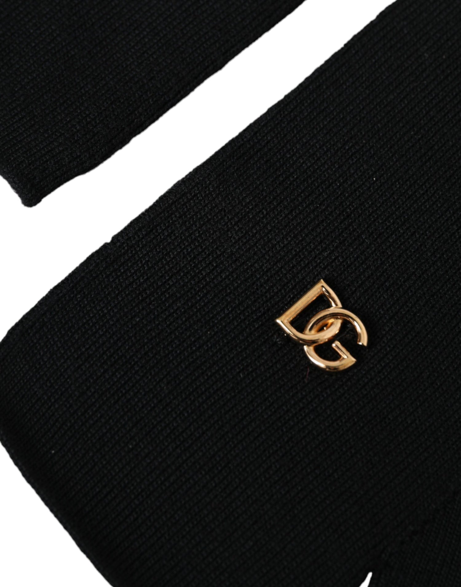 Dolce &amp; Gabbana Black Wool Knitted Logo Finger Less Gloves