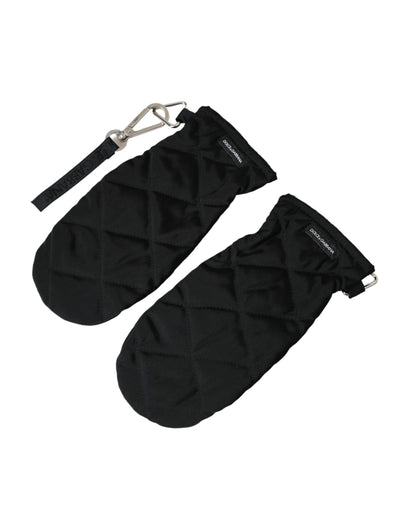 Dolce &amp; Gabbana Black Quilted Nylon Wrist Length Mitten Gloves