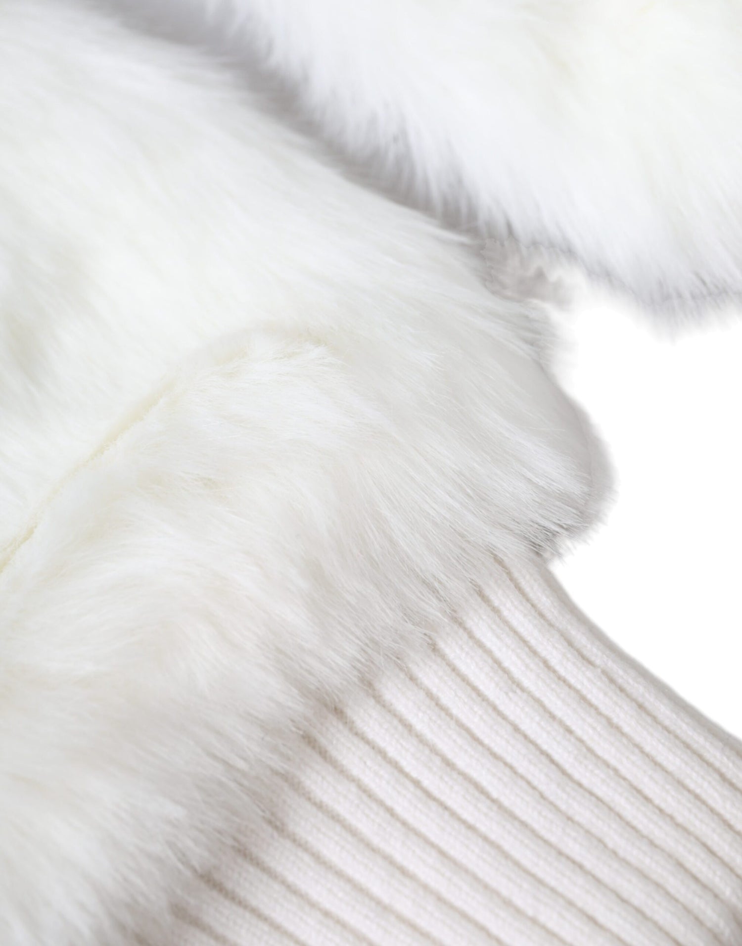 Dolce &amp; Gabbana White Acrylic Knitted Fur Wrist Mitten Gloves