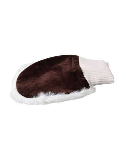 Dolce &amp; Gabbana White Acrylic Knitted Fur Wrist Mitten Gloves