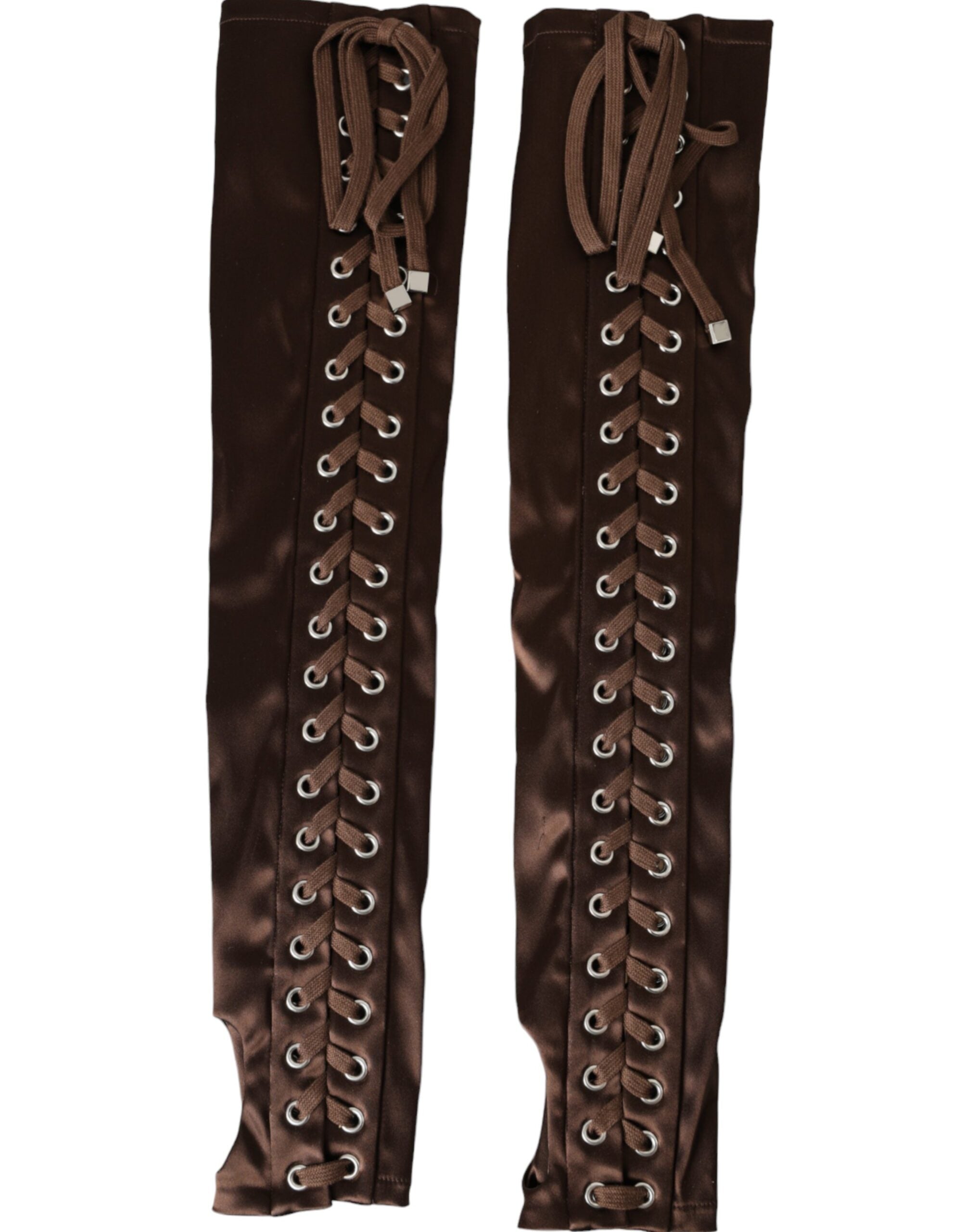 Dolce &amp; Gabbana Brown Acetate Lace Up Fingerless Gloves