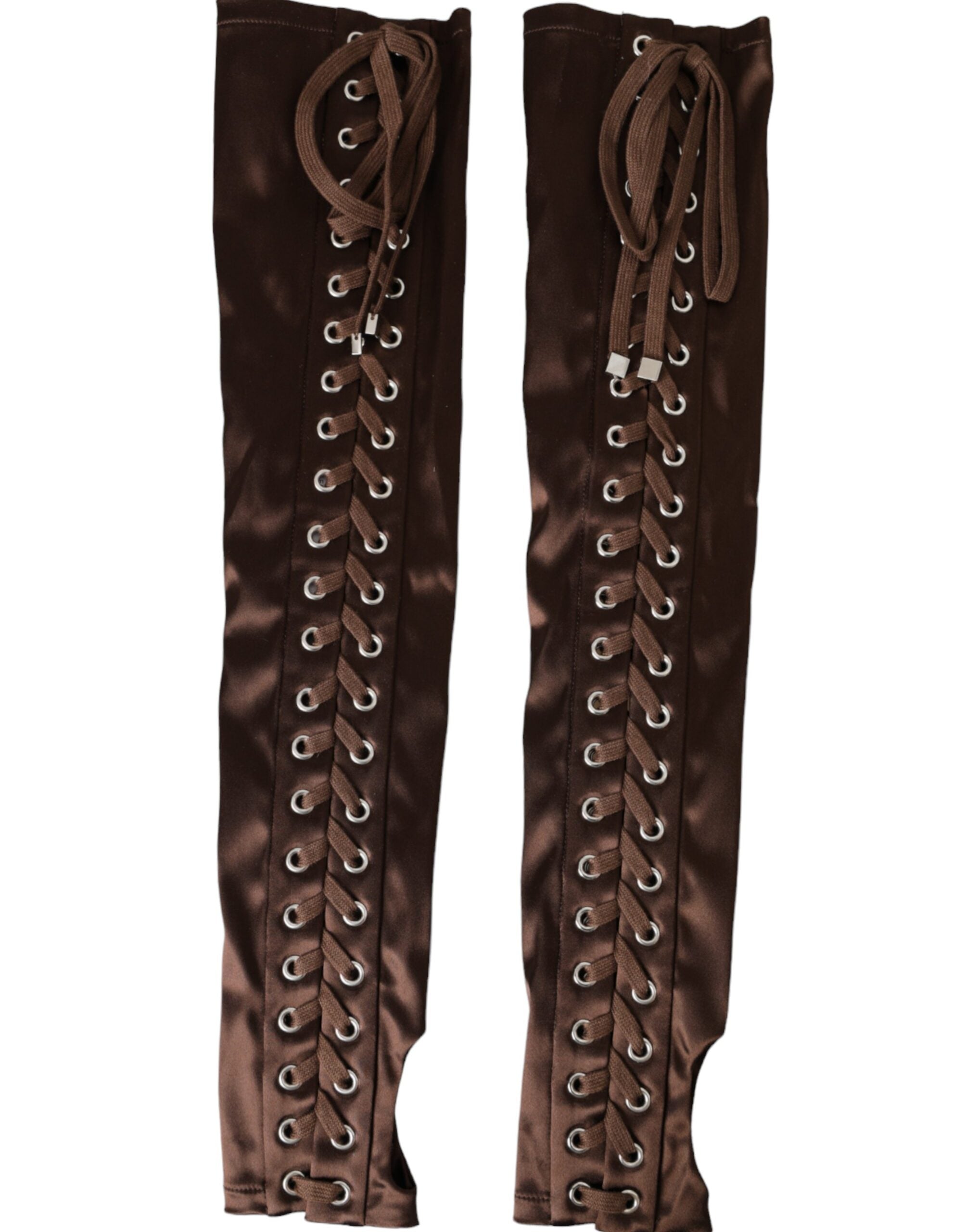 Dolce &amp; Gabbana Brown Acetate Lace Up Fingerless Gloves