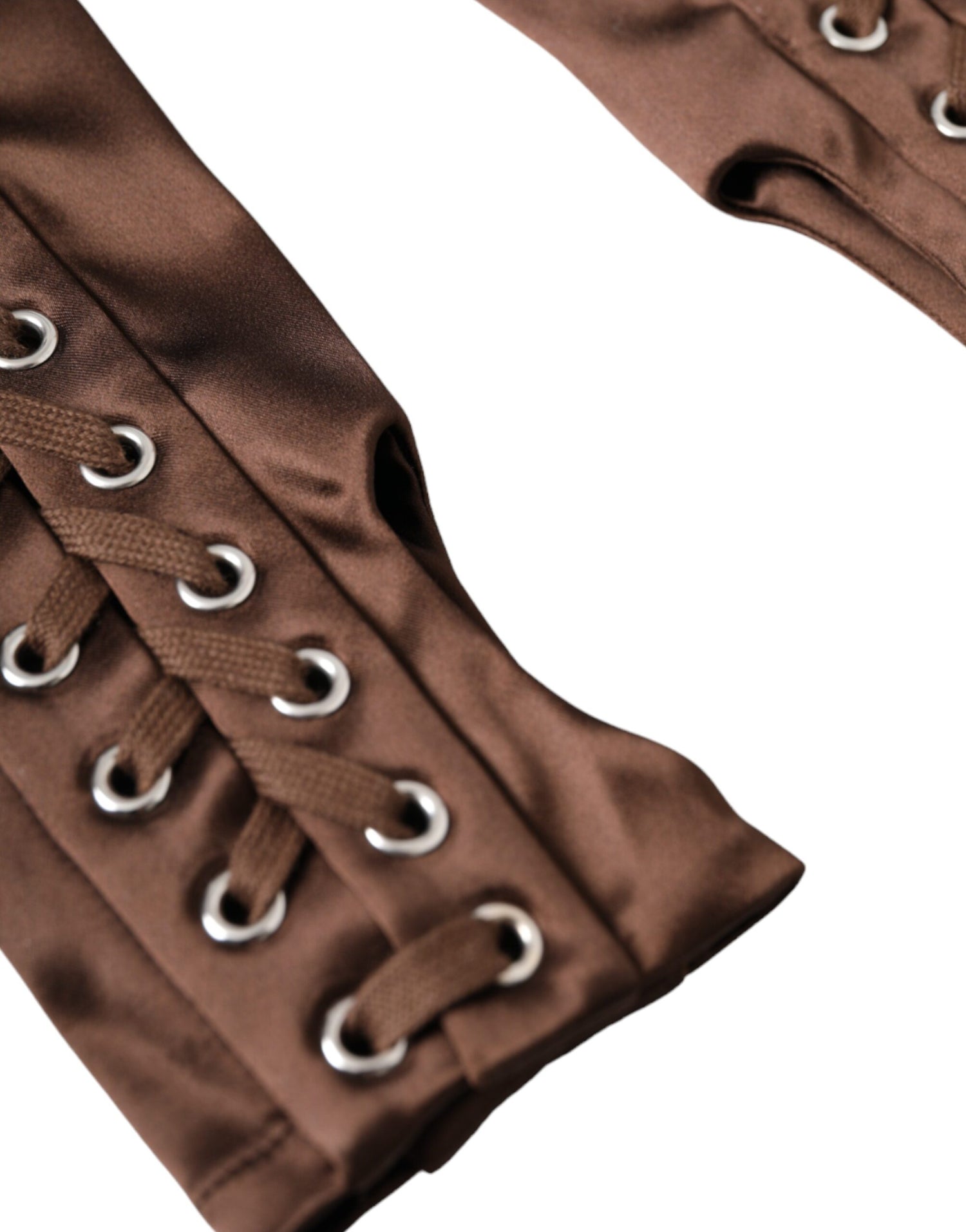 Dolce &amp; Gabbana Brown Acetate Lace Up Fingerless Gloves