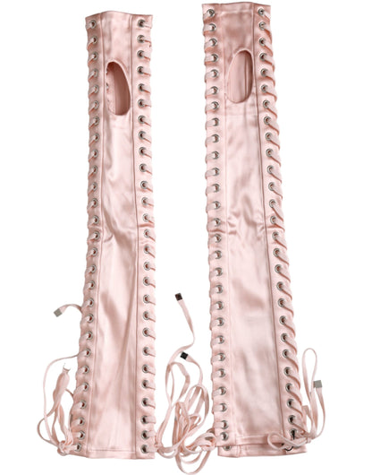 Dolce &amp; Gabbana Pink Acetate Lace Up Fingerless Gloves