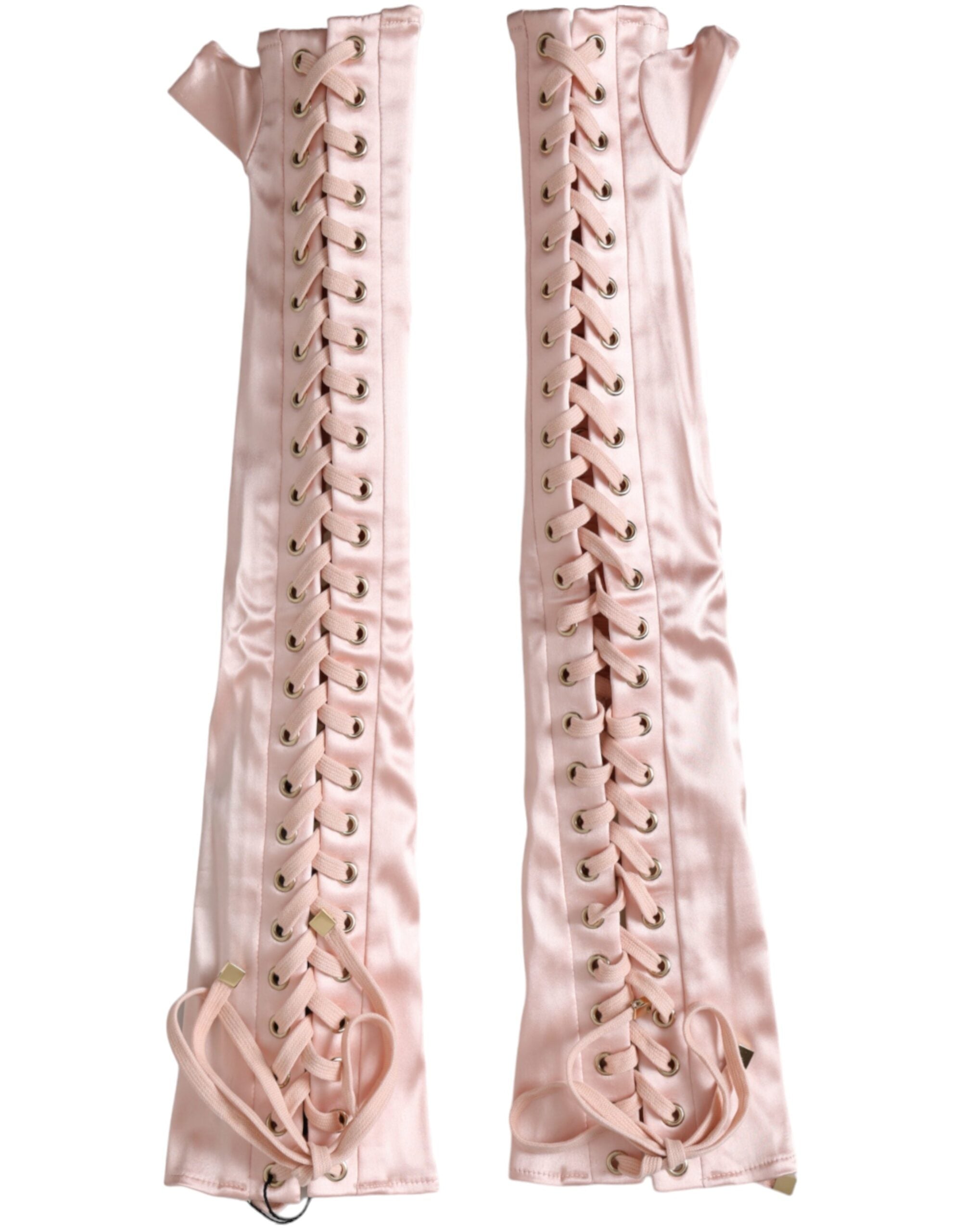 Dolce &amp; Gabbana Pink Acetate Lace Up Fingerless Gloves