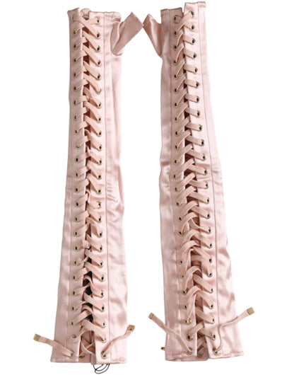 Dolce &amp; Gabbana Pink Acetate Lace Up Fingerless Gloves