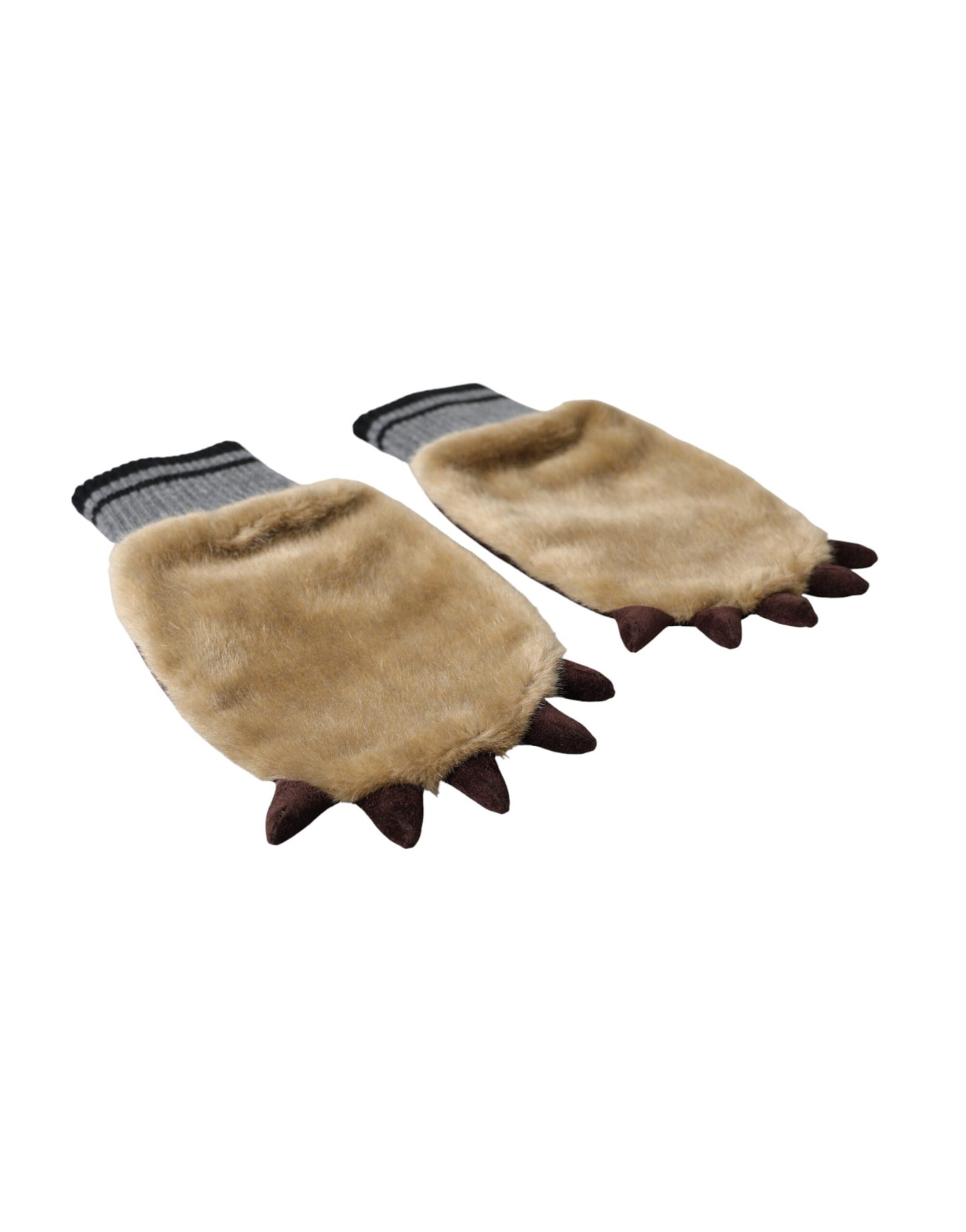 Dolce &amp; Gabbana Beige Acrylic Knitted Fur Wrist Mitten Gloves