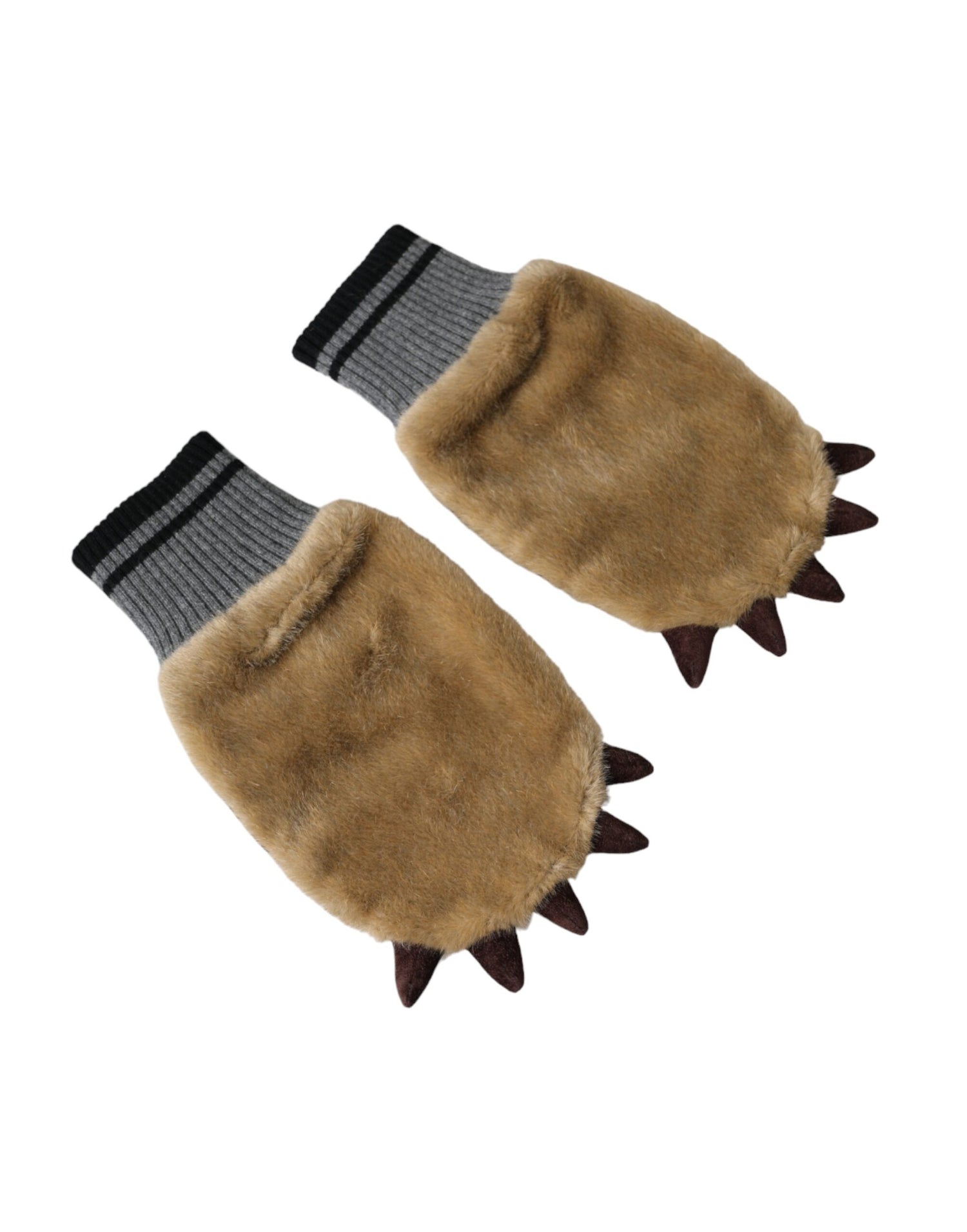 Dolce &amp; Gabbana Beige Acrylic Knitted Fur Wrist Mitten Gloves