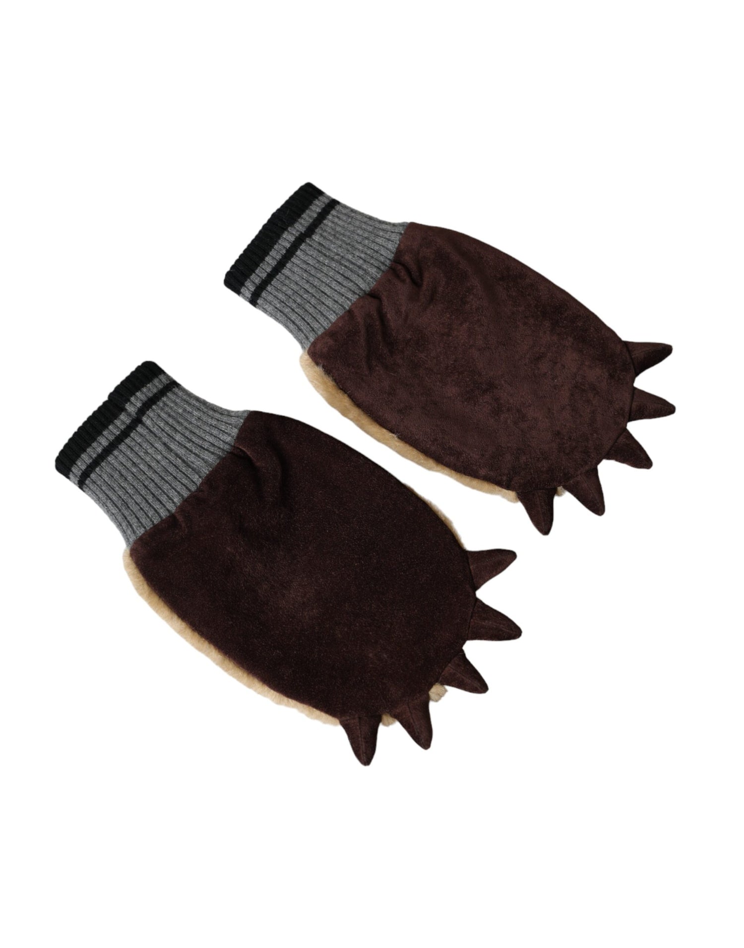 Dolce &amp; Gabbana Beige Acrylic Knitted Fur Wrist Mitten Gloves