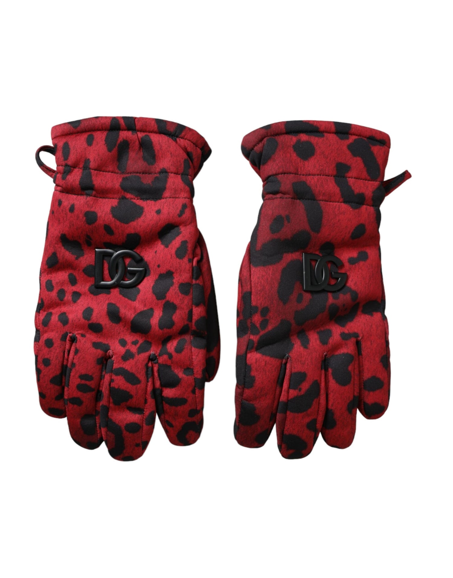 Dolce &amp; Gabbana Red Leopard Logo Wrist Length Gloves