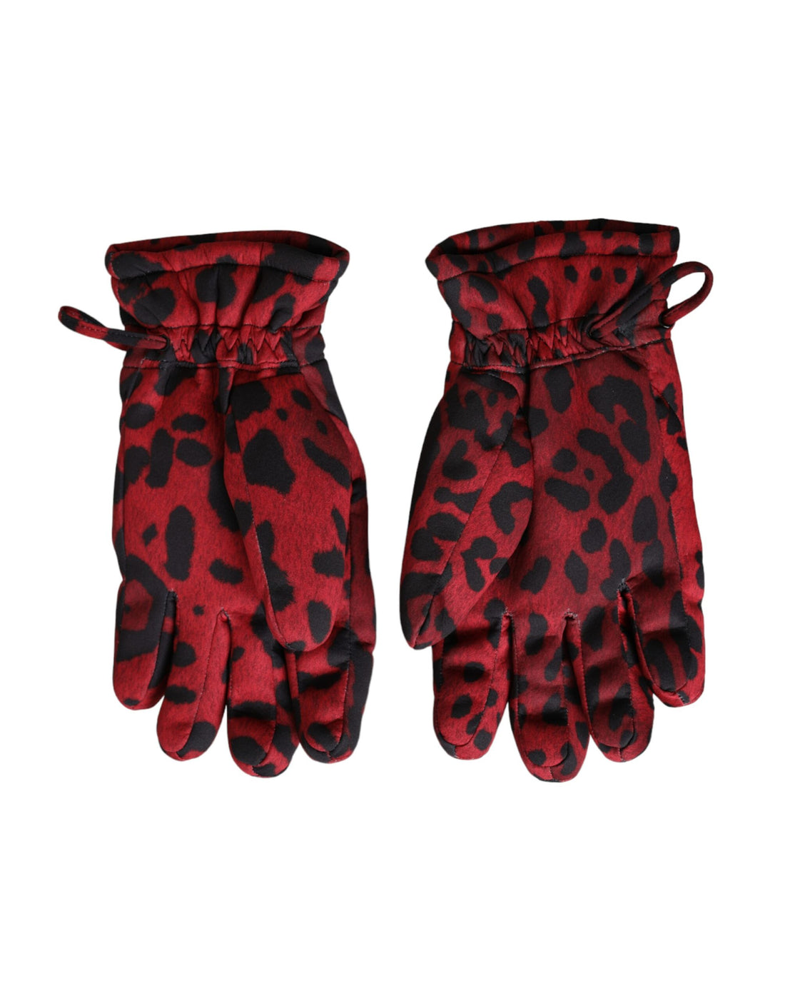 Dolce &amp; Gabbana Red Leopard Logo Wrist Length Gloves