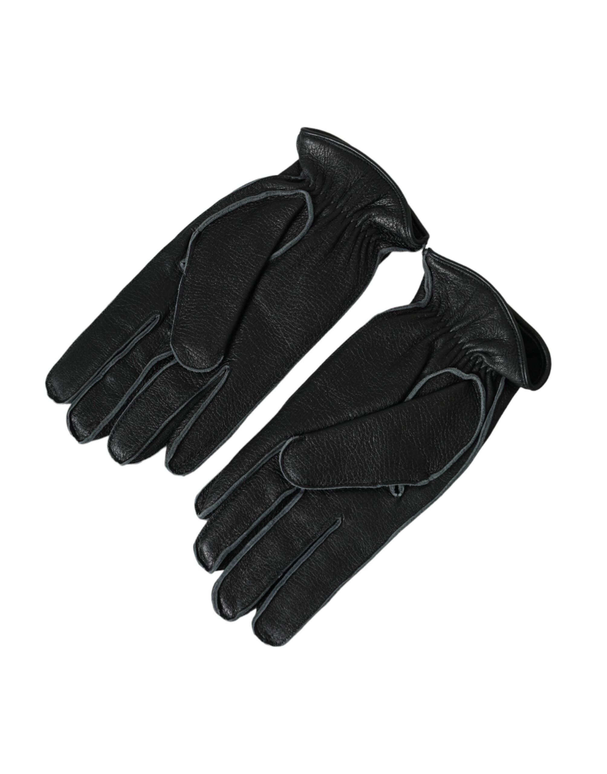 Dolce &amp; Gabbana Black Deer Leather Wrist Length Gloves