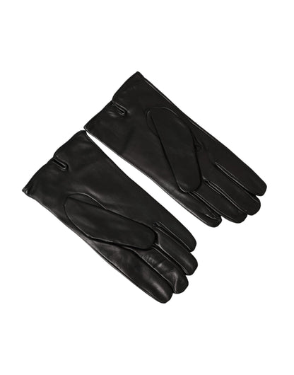 Dolce &amp; Gabbana Black Leather Embossed Logo Short Hands Gloves