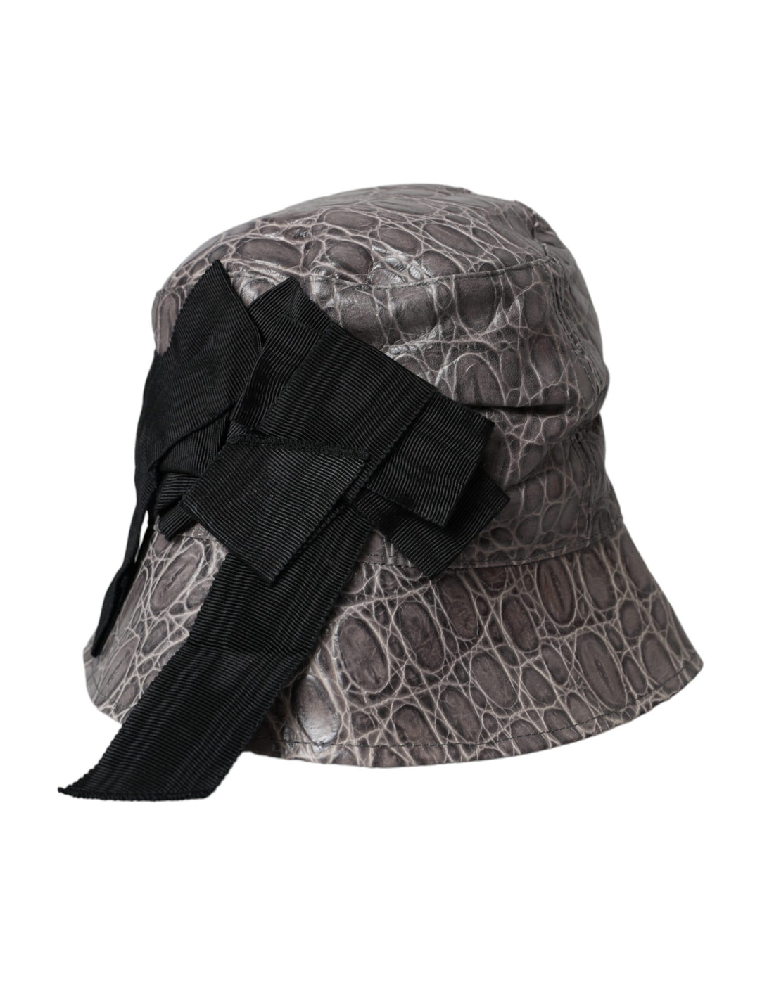 Dolce &amp; Gabbana Black Gray Patterned Leather Bucket Hat