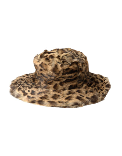 Dolce &amp; Gabbana Brown Leopard Fur Women Bucket Hat