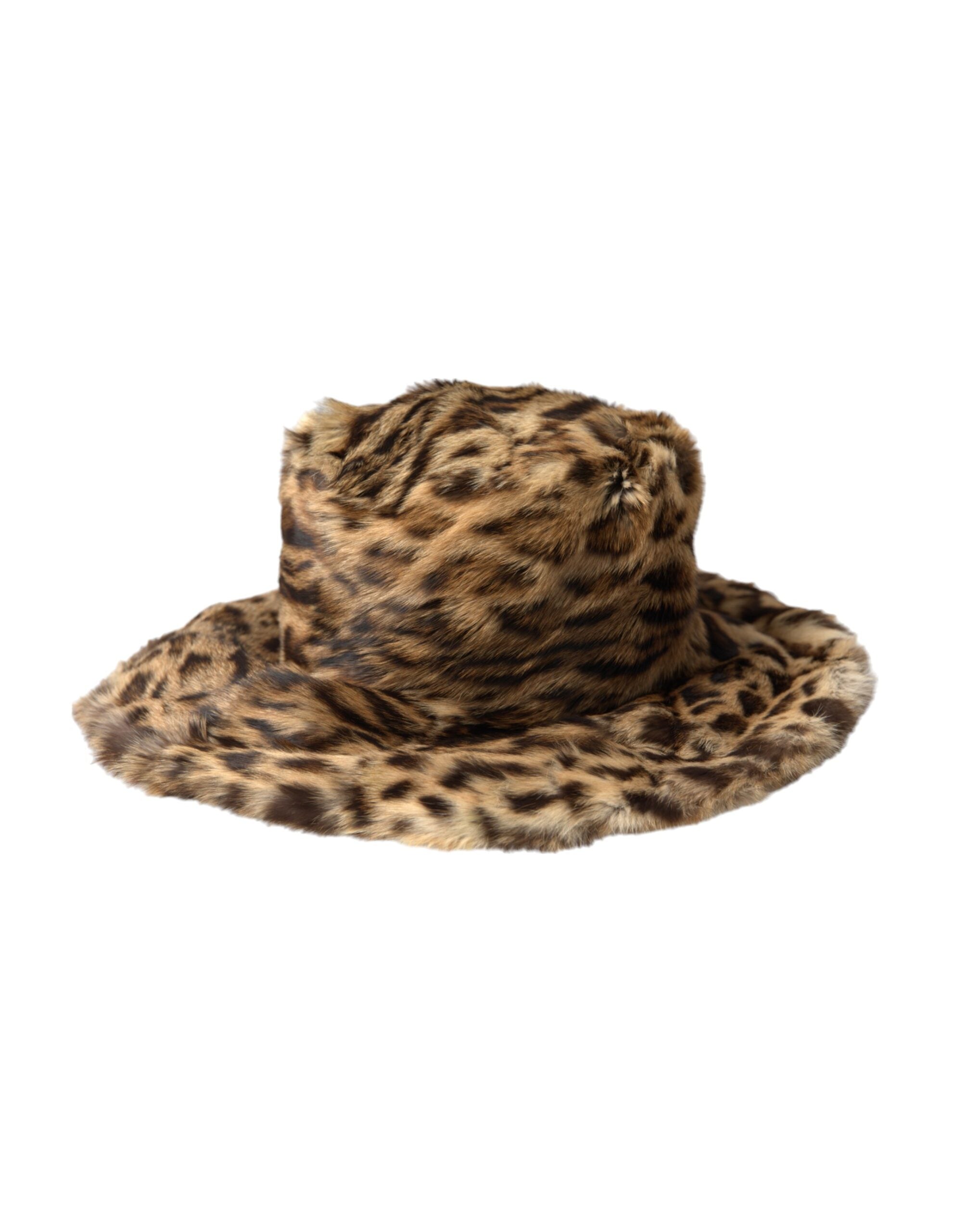 Dolce &amp; Gabbana Brown Leopard Fur Women Bucket Hat