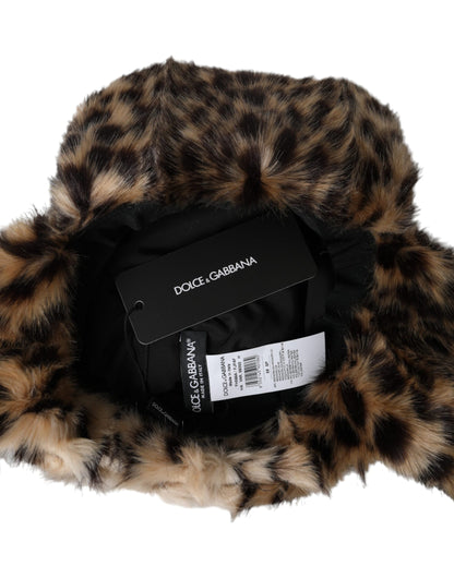 Dolce &amp; Gabbana Multicolor Leopard Fur Trapper Women Hat