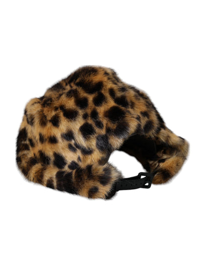 Dolce &amp; Gabbana Brown Leopard Fur Women Bucket Hat