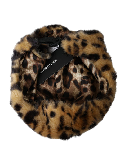 Dolce &amp; Gabbana Brown Leopard Fur Women Bucket Hat