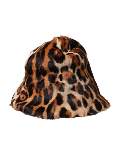 Dolce &amp; Gabbana Brown Leopard Fur Women Bucket Hat