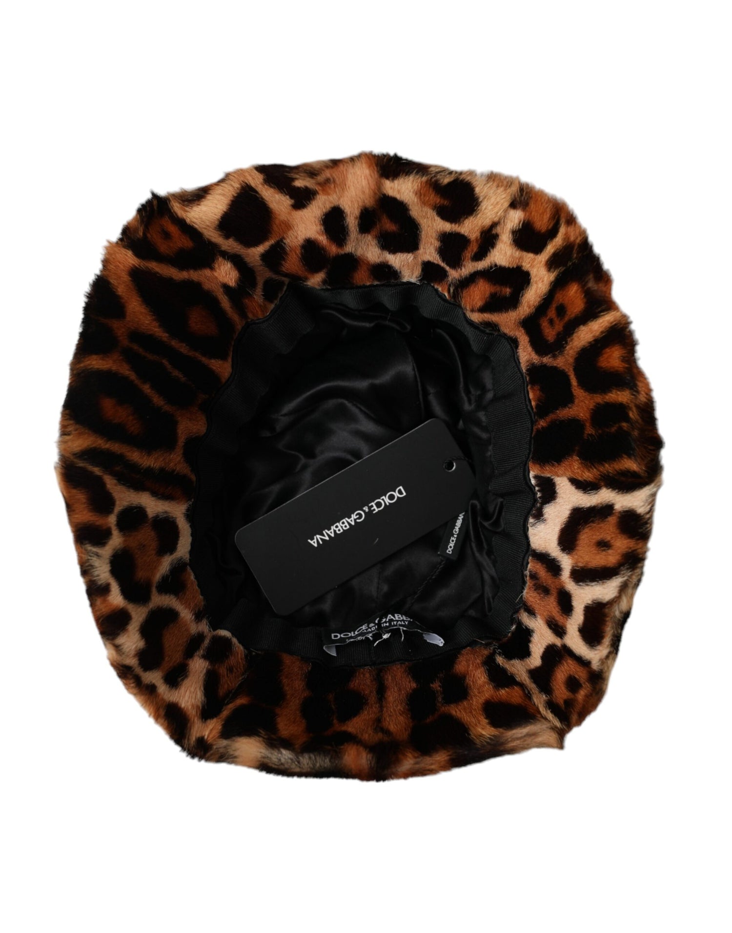 Dolce &amp; Gabbana Brown Leopard Fur Women Bucket Hat