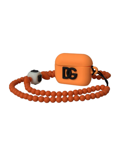 Dolce &amp; Gabbana Orange Silicone Rubber Logo Beaded Strap Airpods Case