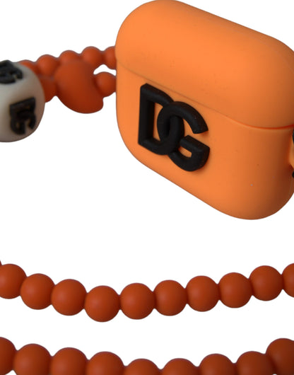 Dolce &amp; Gabbana Orange Silicone Rubber Logo Beaded Strap Airpods Case