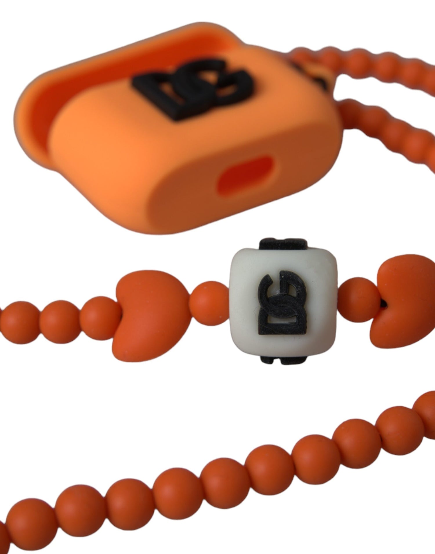 Dolce &amp; Gabbana Orange Silicone Rubber Logo Beaded Strap Airpods Case