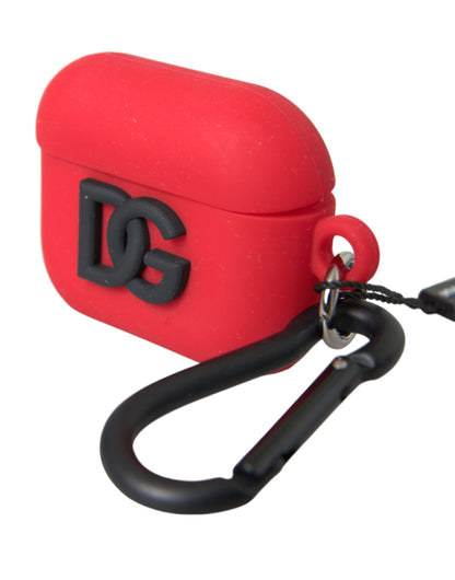 Dolce &amp; Gabbana Red Silicone Rubber Logo Embossed Airpods Case