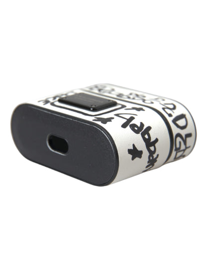 Dolce &amp; Gabbana Black White Leather Scribble Embossed Logo Airpods Case