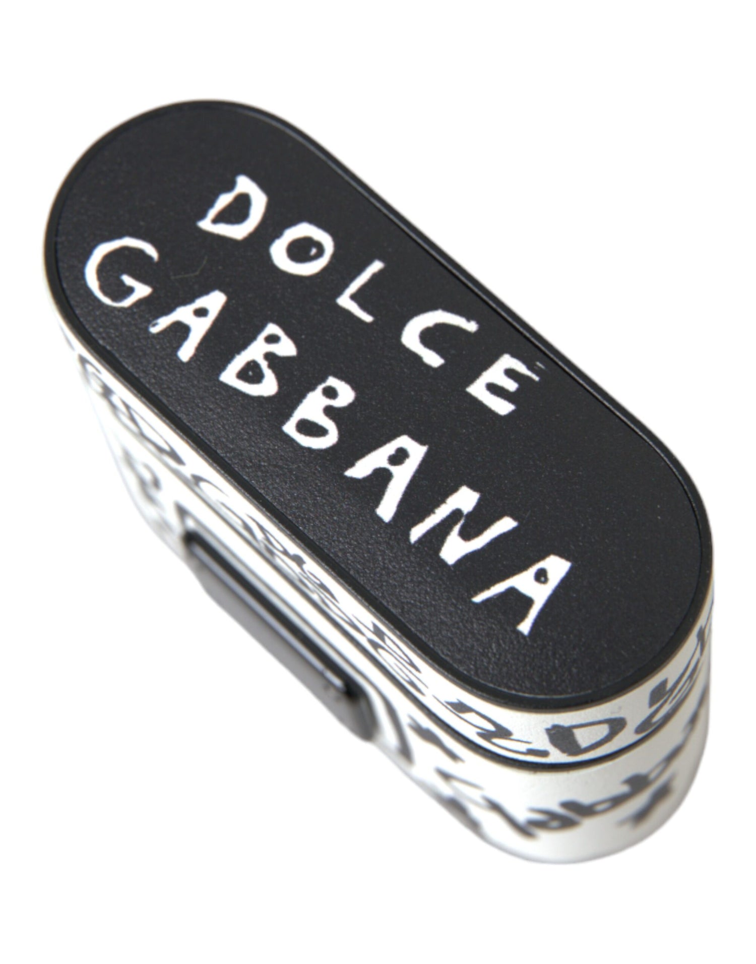 Dolce &amp; Gabbana Black White Leather Scribble Embossed Logo Airpods Case