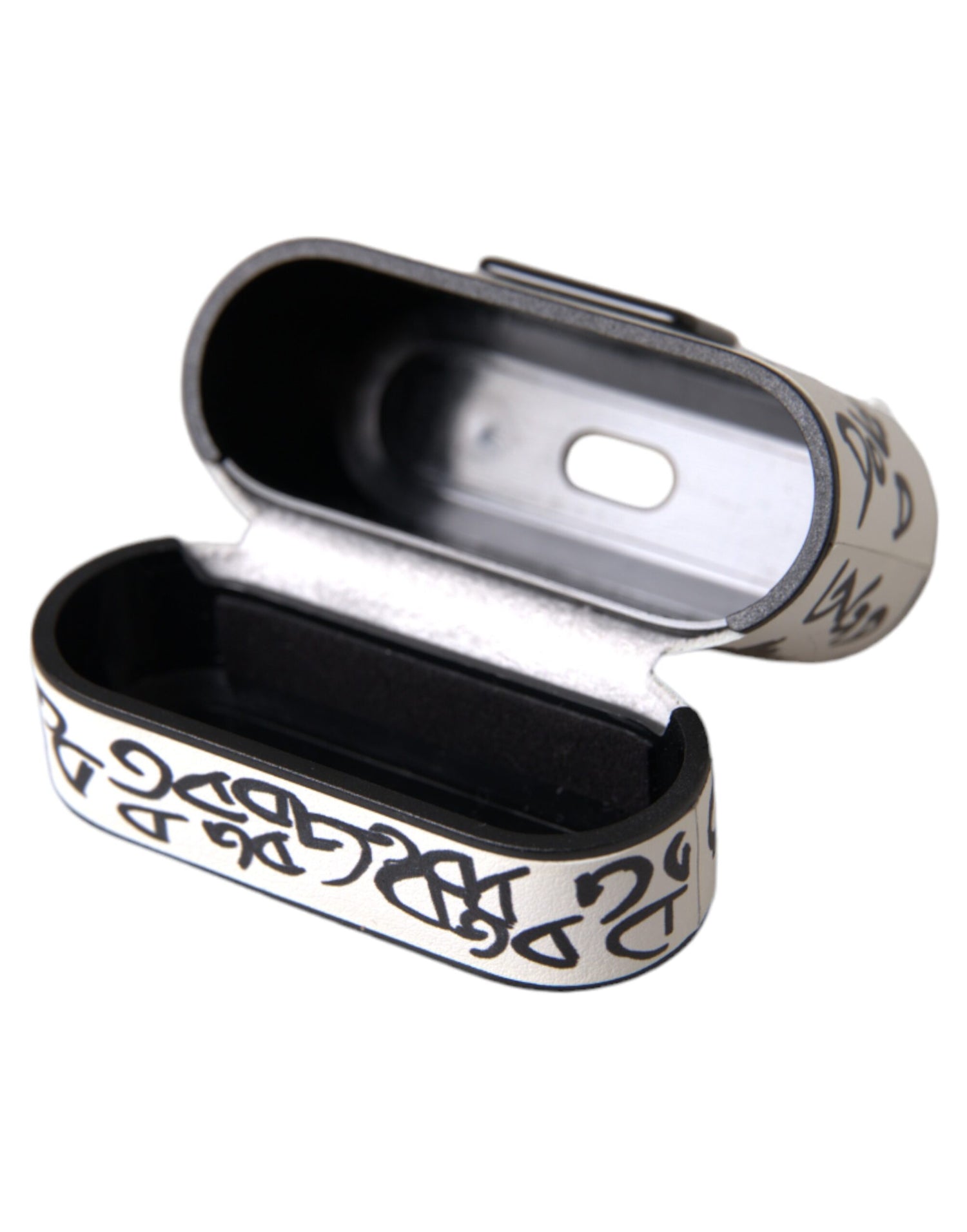 Dolce &amp; Gabbana Black White Leather Scribble Embossed Logo Airpods Case