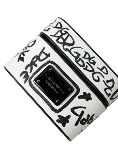 Dolce &amp; Gabbana Black White Leather Scribble Embossed Logo Airpods Case