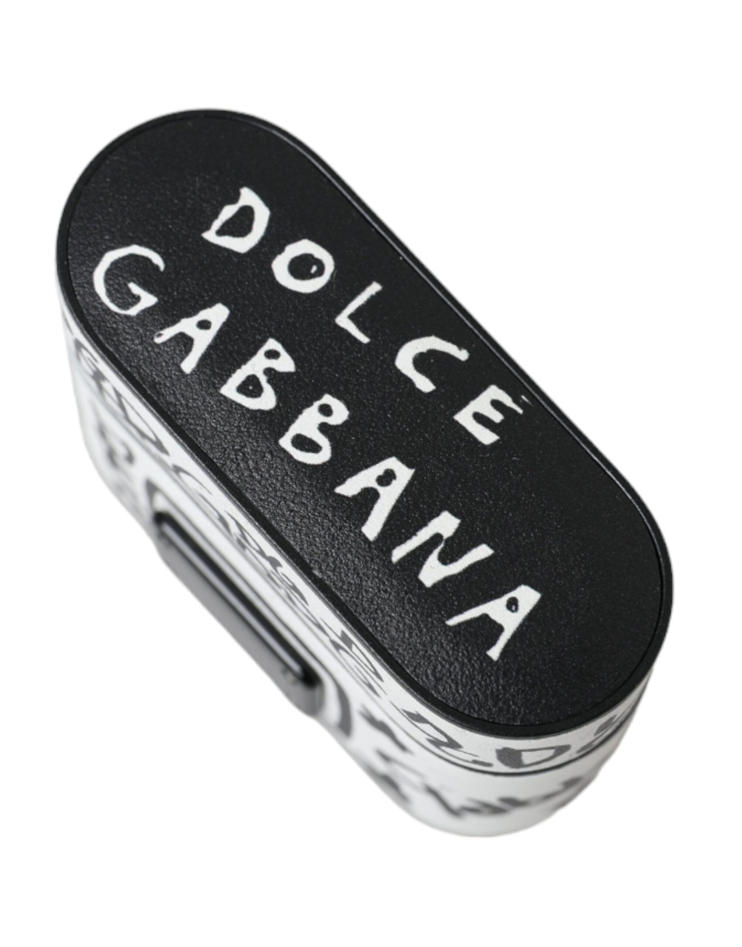 Dolce &amp; Gabbana Black White Leather Scribble Embossed Logo Airpods Case