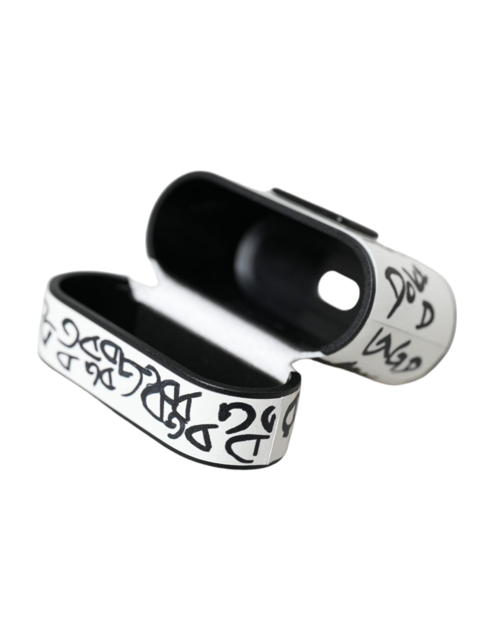 Dolce &amp; Gabbana Black White Leather Scribble Embossed Logo Airpods Case