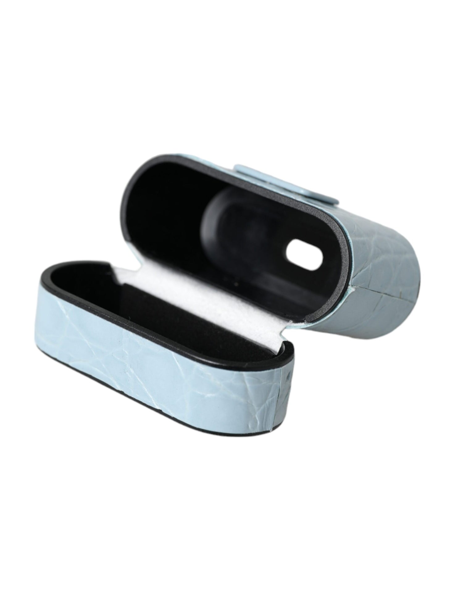 Dolce &amp; Gabbana Light Blue Leather Metal Logo Plaque Airpods Case