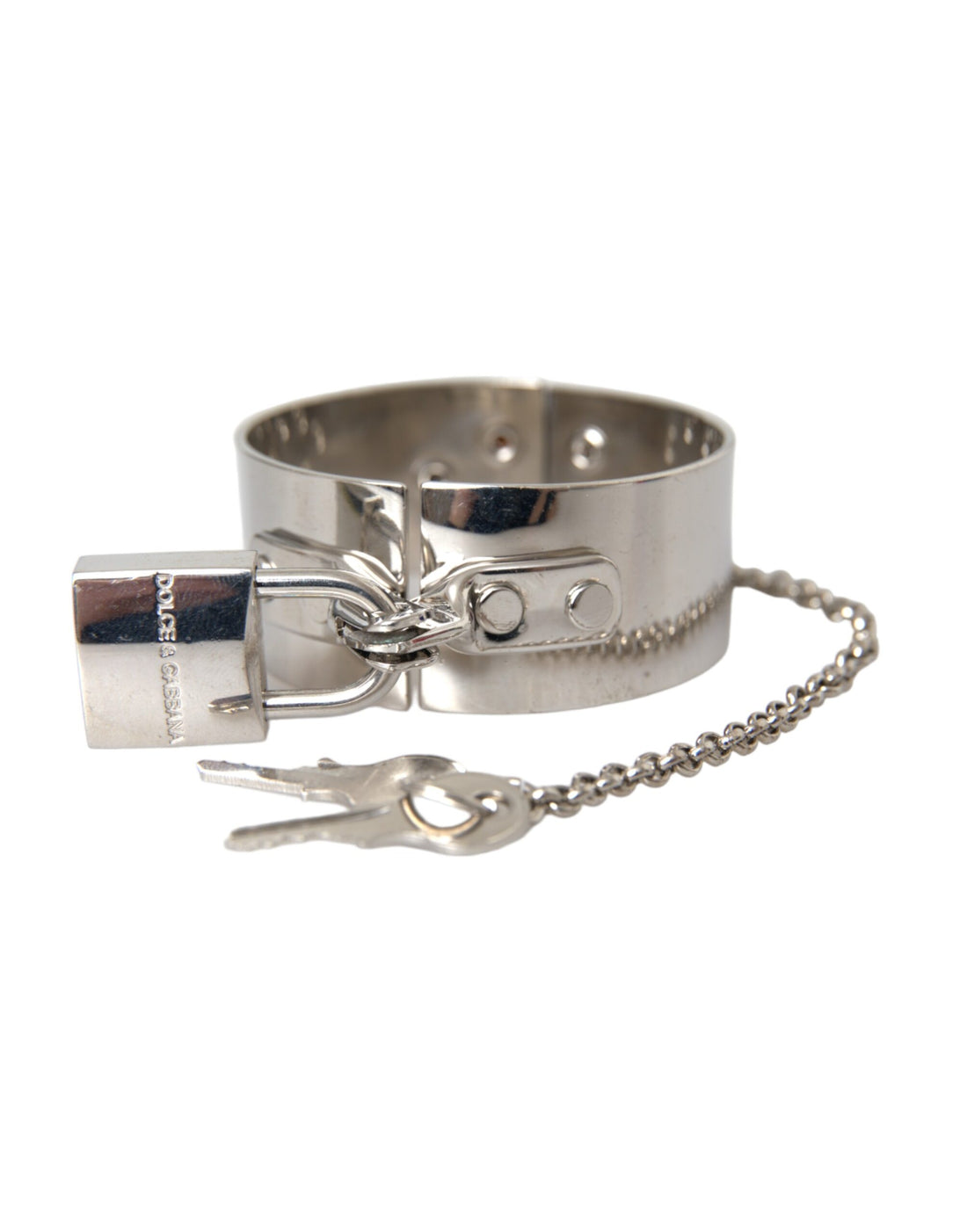 Dolce &amp; Gabbana Silver Metal Brass 1999 Bondage Handcuff Runway Bracelet