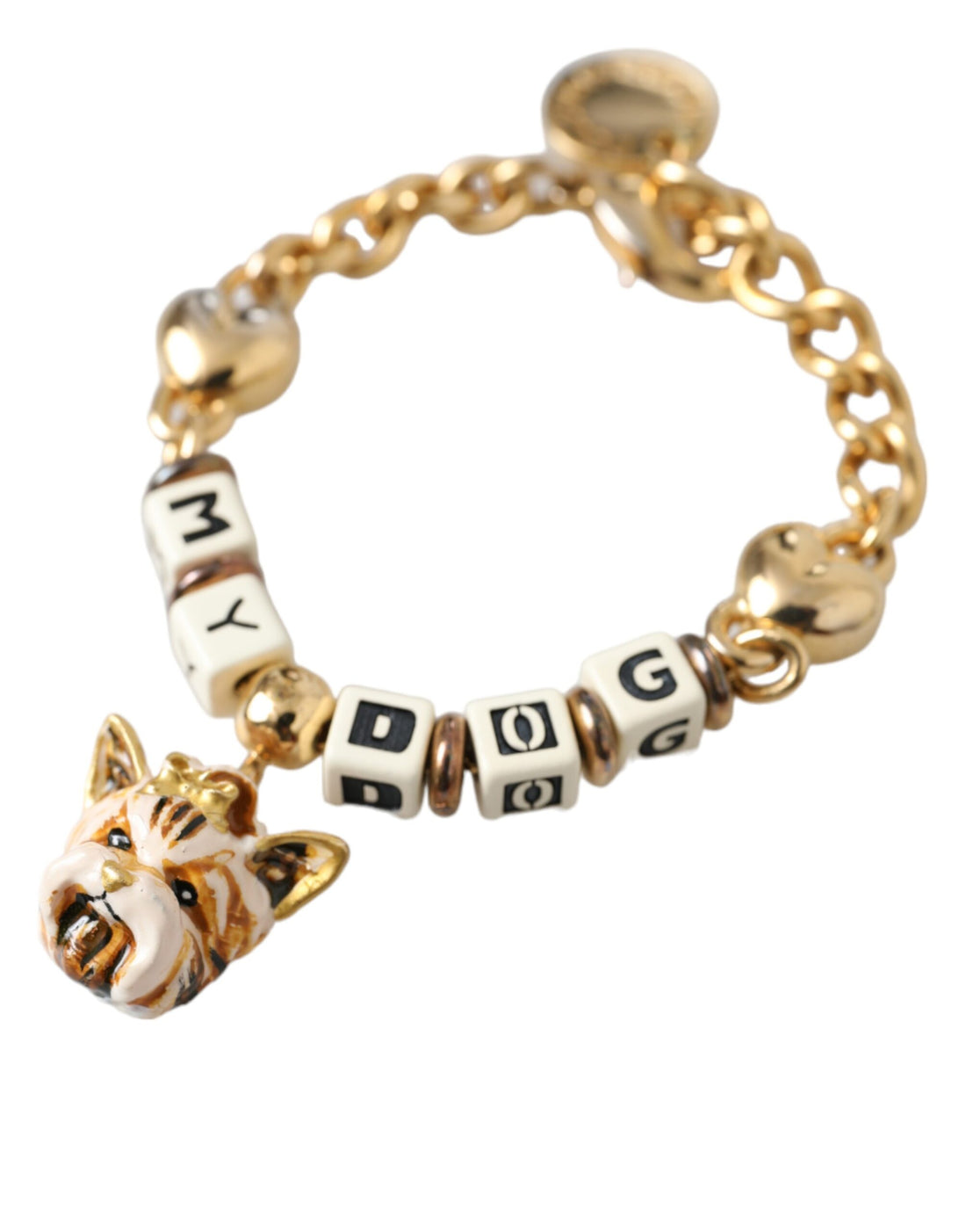 Dolce &amp; Gabbana Gold Tone Brass Chain MY DOG Heart Bracelet