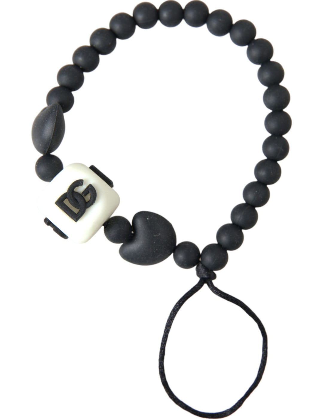 Dolce &amp; Gabbana Black White Beaded DG Charm Fashion Bracelet