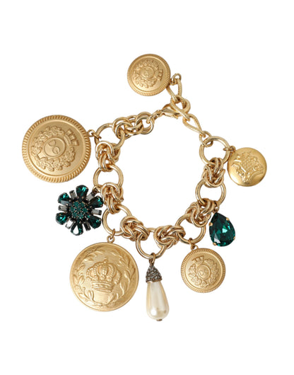 Dolce &amp; Gabbana Gold Tone Brass Chain Crystal Women Bracelet