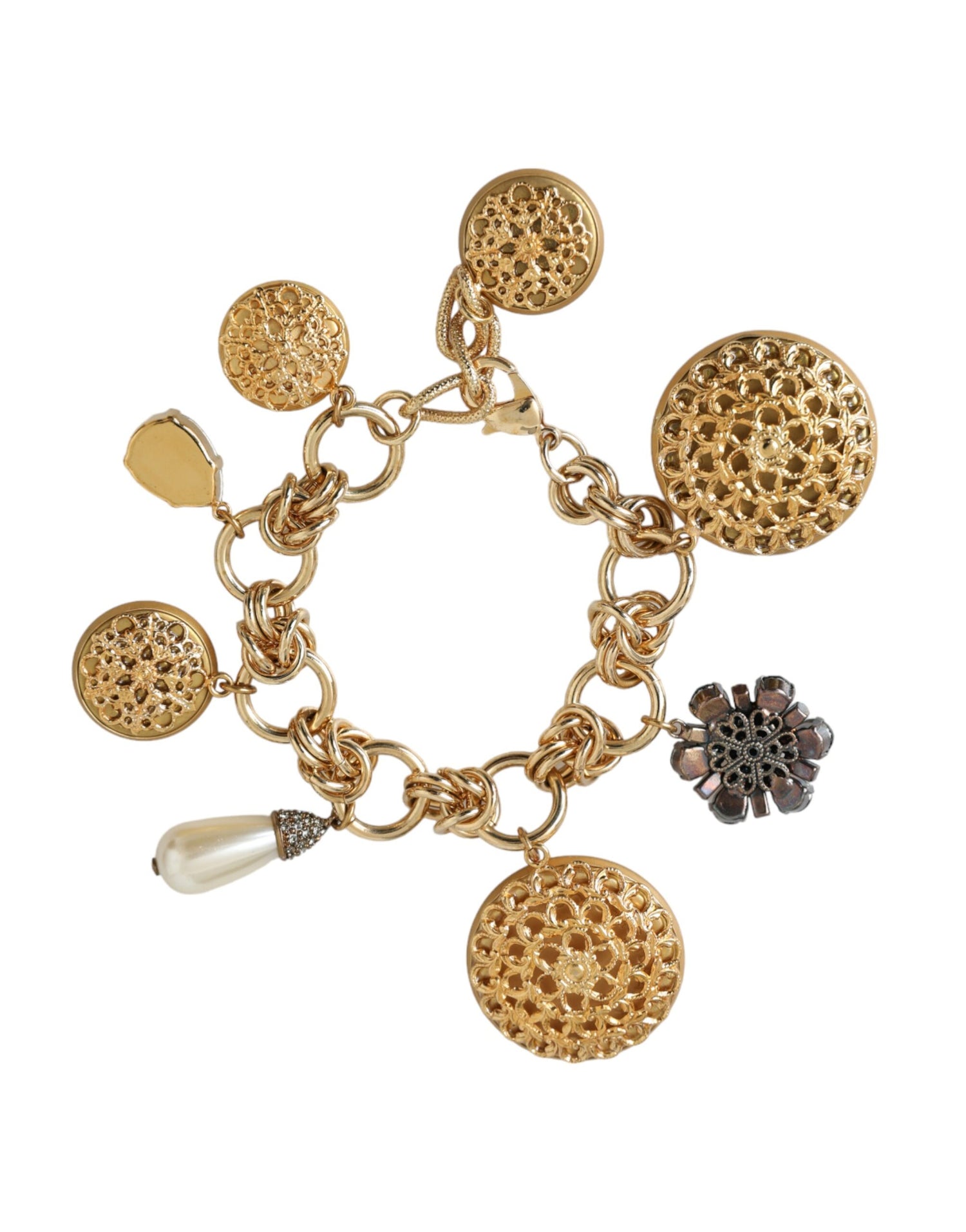 Dolce &amp; Gabbana Gold Tone Brass Chain Crystal Women Bracelet