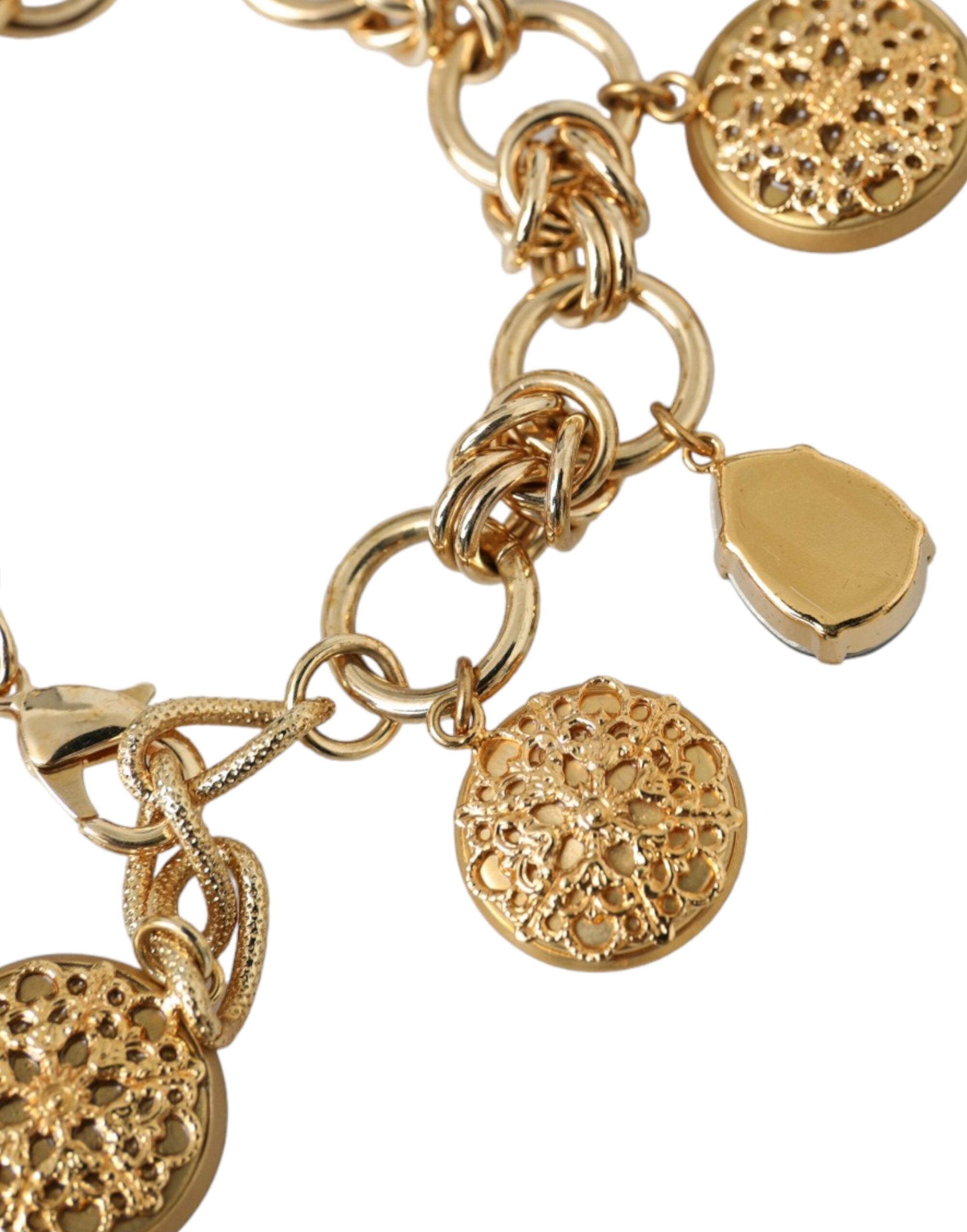 Dolce &amp; Gabbana Gold Tone Brass Chain Crystal Women Bracelet