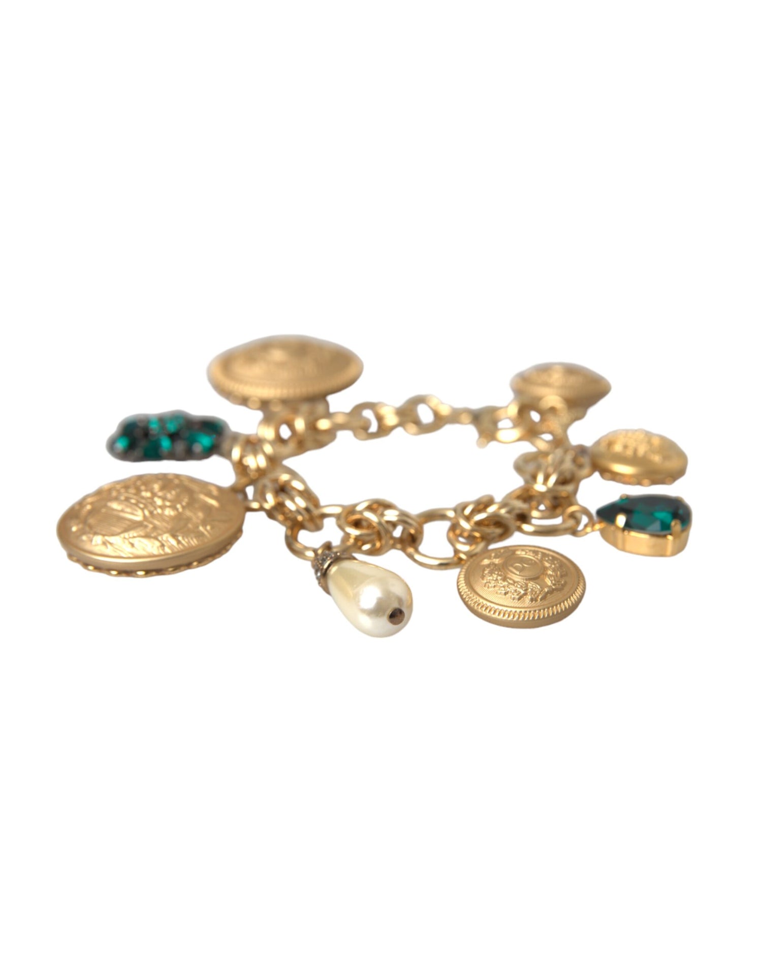 Dolce &amp; Gabbana Gold Tone Brass Chain Crystal Women Bracelet