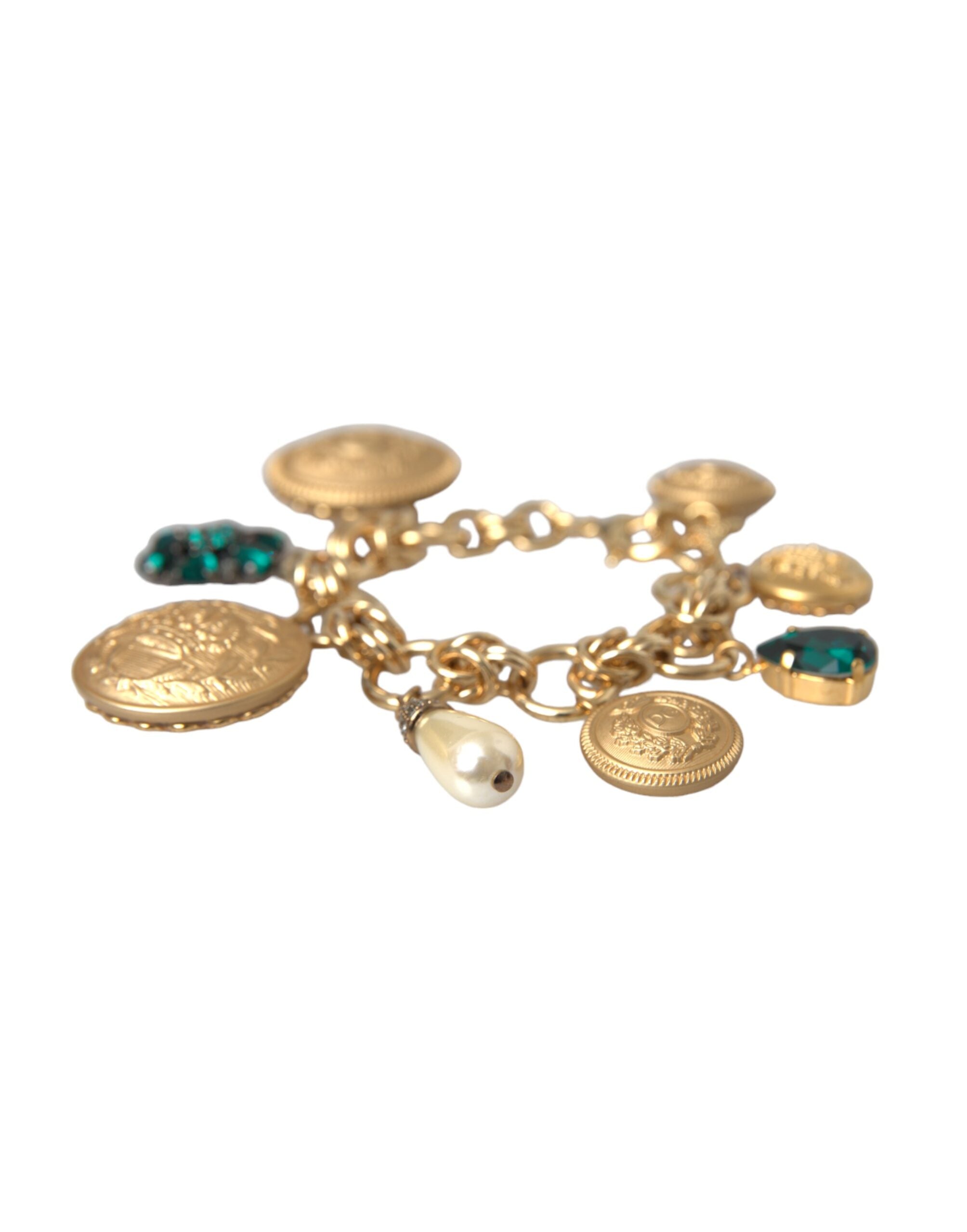 Dolce &amp; Gabbana Gold Tone Brass Chain Crystal Women Bracelet