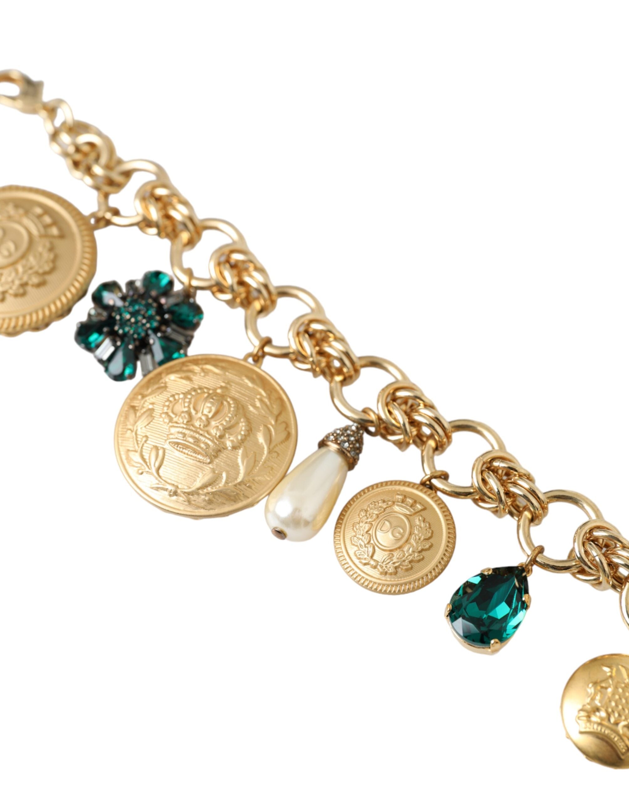 Dolce &amp; Gabbana Gold Tone Brass Chain Crystal Women Bracelet