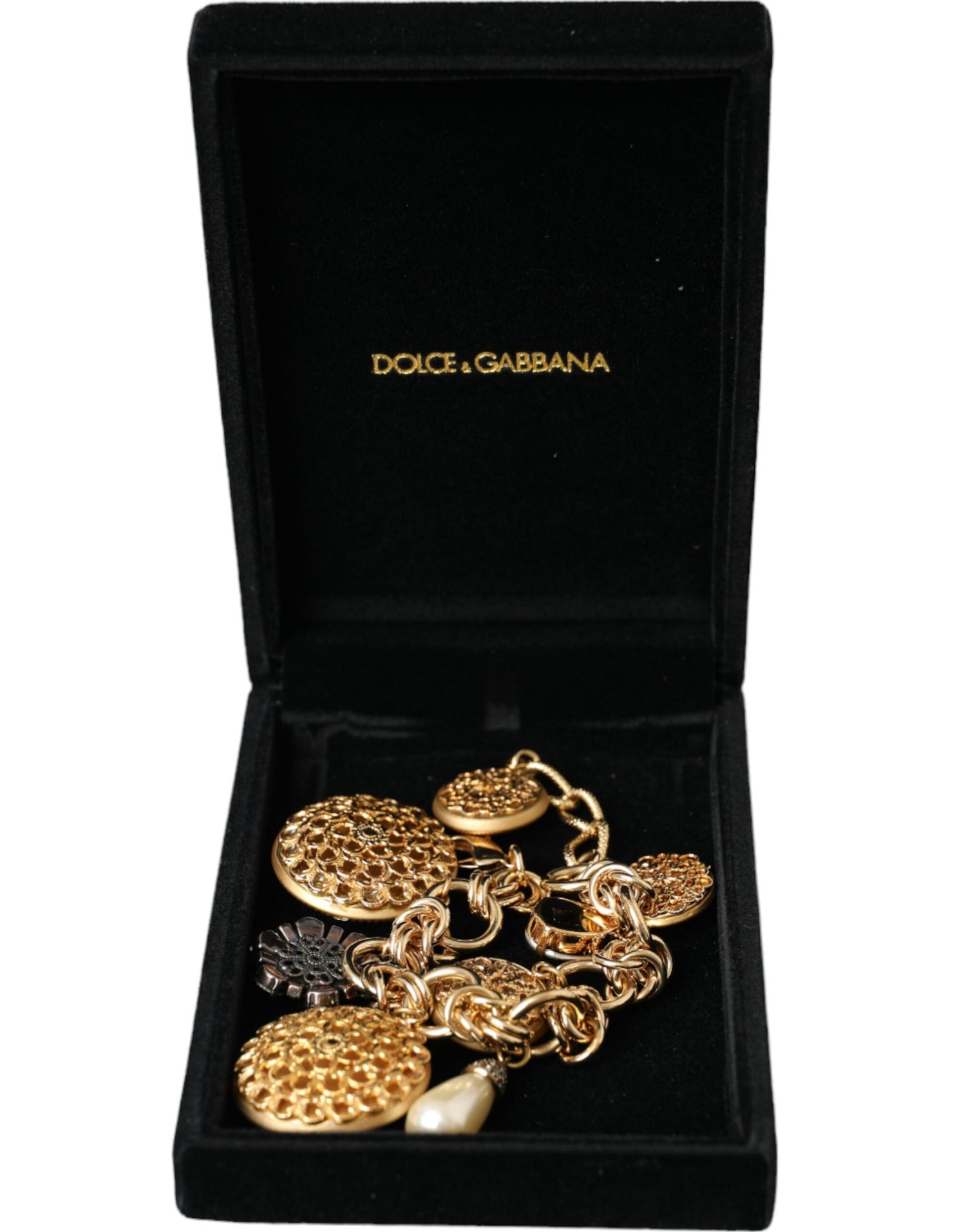 Dolce &amp; Gabbana Gold Tone Brass Chain Crystal Women Bracelet