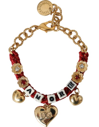 Dolce &amp; Gabbana Gold Tone Brass Chain AMORE Fashion Bracelet