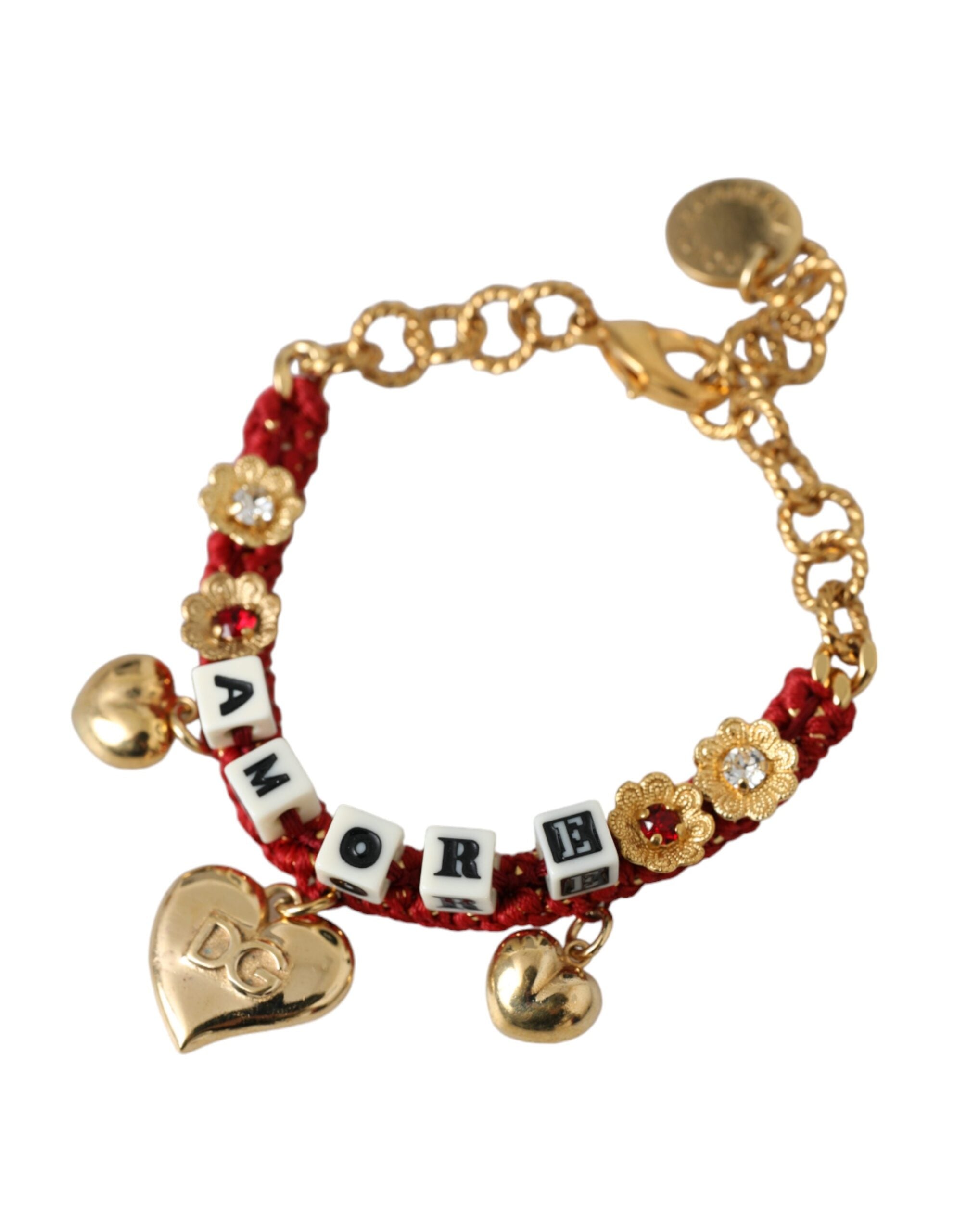 Dolce &amp; Gabbana Gold Tone Brass Chain AMORE Fashion Bracelet